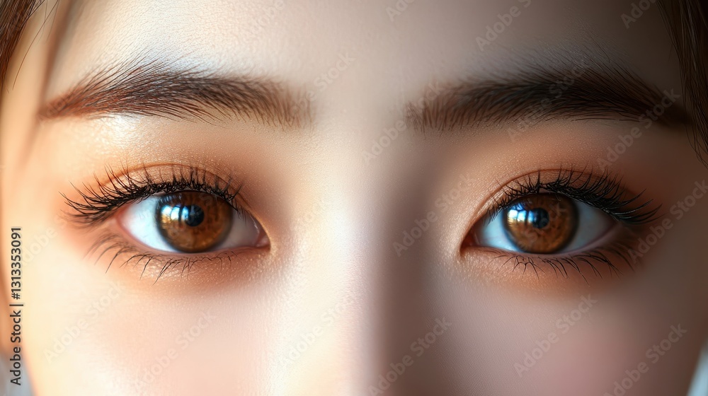 Fototapeta premium Close-up of expressive brown eyes with long eyelashes and detail