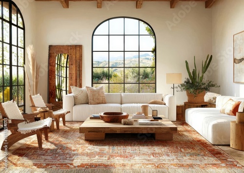 A modern minimalist farmhouse-inspired living room design.