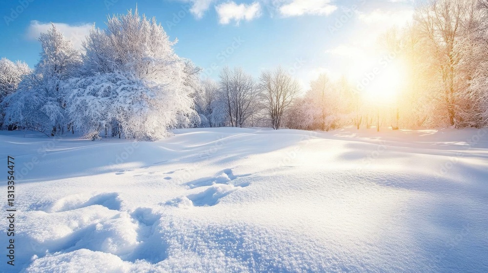 Stunning Winter Landscape Snow Path Forest Sunset Stunning Winter Landscape Snow Path Forest Sunset