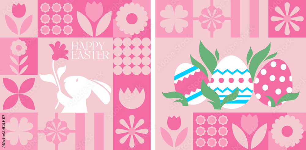 Fototapeta premium Minimalist Easter Patchwork Banner vector