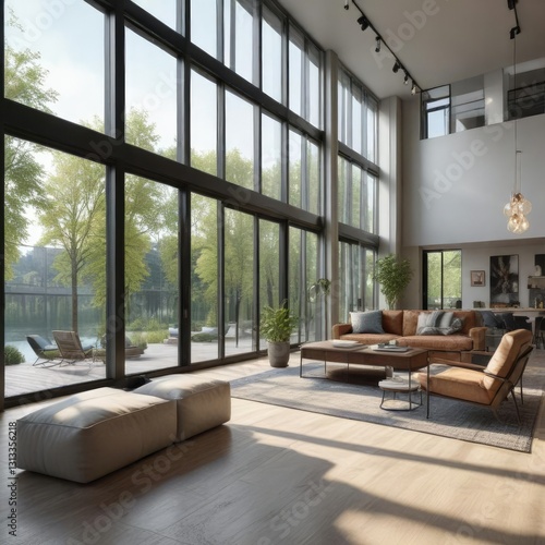 Modern lakeview apartments with floor-to-ceiling windows and high ceilings  high ceiling  modern  floor-to-ceiling window