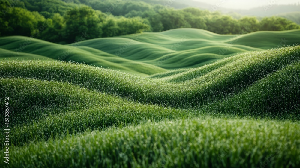 Empty green meadow with natural lighting, perfect for showcasing organic products with a fresh, outdoorsy feel Empty green meadow with natural lighting, perfect for showcasing organic products with a fresh, outdoorsy feel