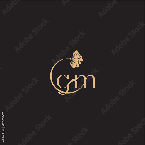 modern circle floral monogram wedding concept letter initial line logo GM