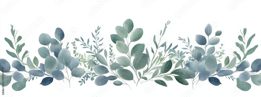 Obraz premium A contemporary, minimalist illustration of a green eucalyptus branch, isolated and flat