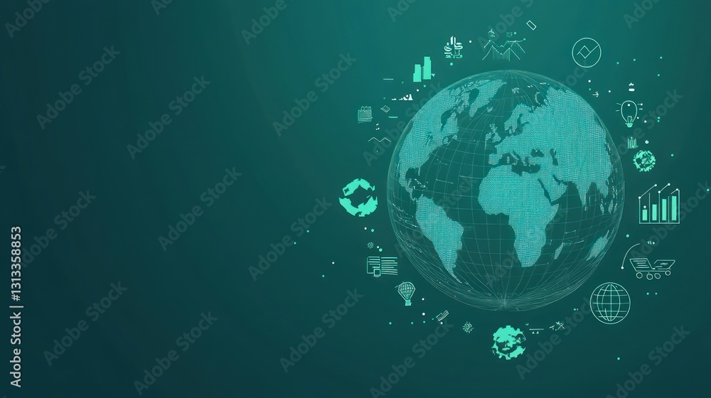 A digital stylized globe with graphical elements representing global concepts A digital stylized globe with graphical elements representing global concepts