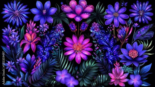Luminous botanical garden exquisite floral display enchanting night bloom surreal plant arrangement floral masterpiece beauty