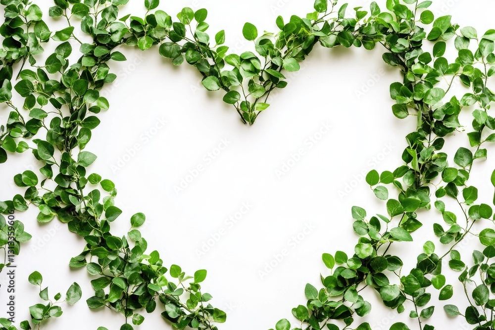 Heart-shaped green leaves frame on white background Heart-shaped green leaves frame on white background