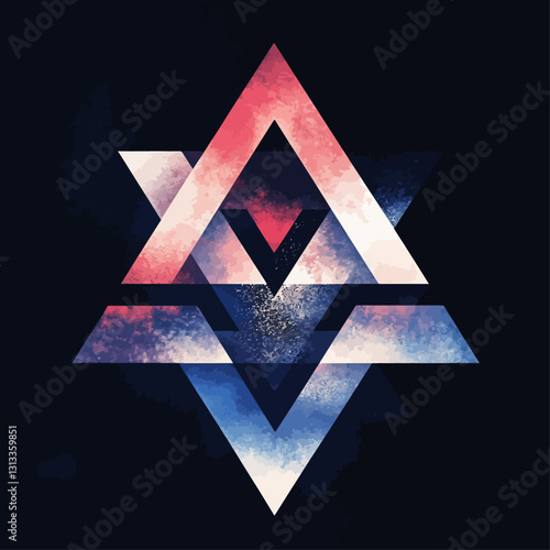 Geometric triangles abstract background in red, blue, and navy, illustration