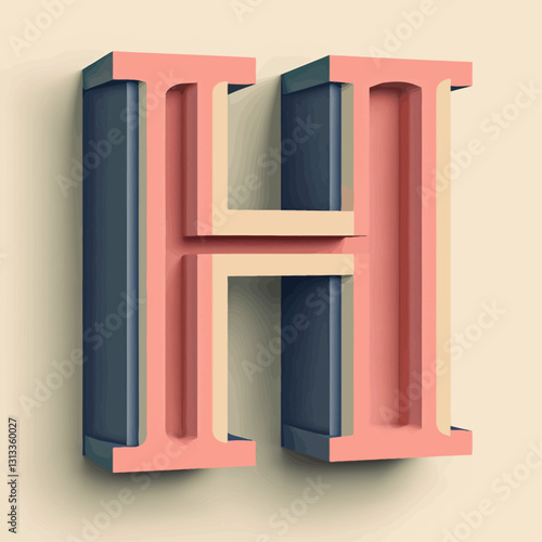 Artistic 3D Render of the Letter H with Pastel Colors and Shadow Play