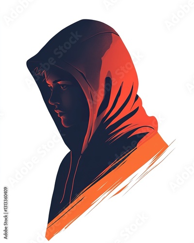 Illustration featuring a person wearing a hooded sweatshirt in profile