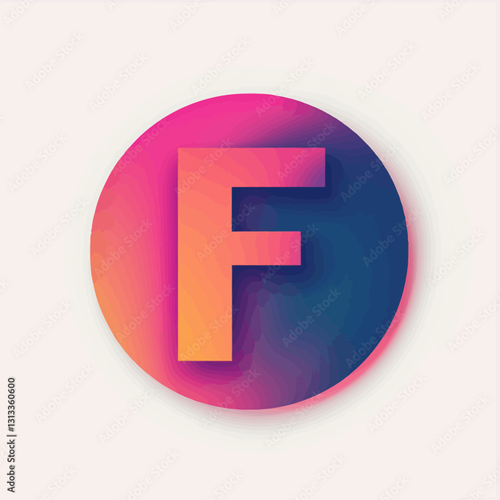 Letter F on colorful gradient circle, alphabet, design element, and branding Letter F on colorful gradient circle, alphabet, design element, and branding