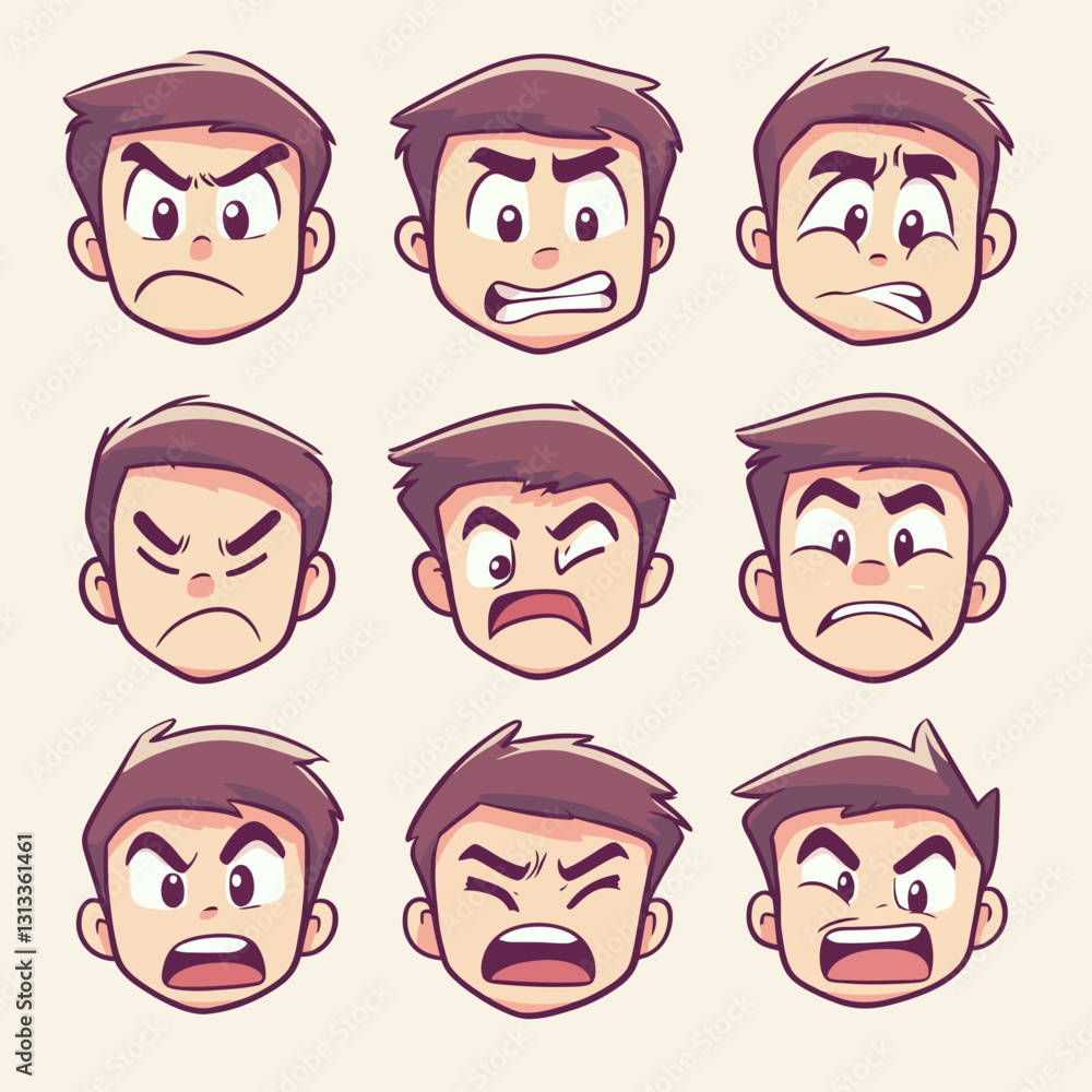 Cartoon Man's Emotional Expressions: Anger, Frustration, Disgust, and Annoyance Cartoon Man's Emotional Expressions: Anger, Frustration, Disgust, and Annoyance