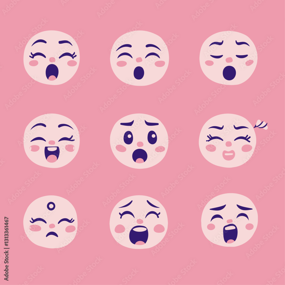 Emoji Faces Expressing Different Emotions on a Pink Background Design Emoji Faces Expressing Different Emotions on a Pink Background Design