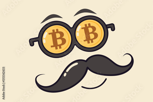 Bitcoin whale or anonymous who rich with bitcoin crypto trading, cryptocurrency guru or success investor with no identity concept, fancy nerd eyeglasses with precious Bitcoin symbol and mustache.