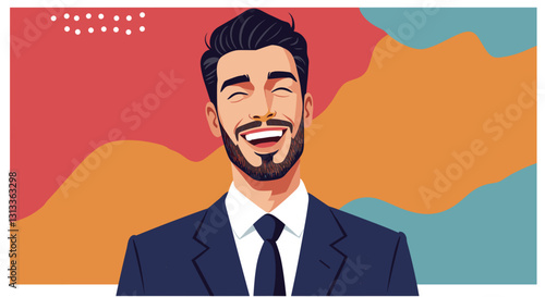 Happy businessman in suit smiling with abstract background.