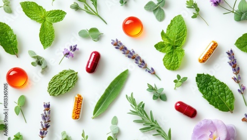 Wallpaper Mural Herbal Remedies Arranged on White Surface Torontodigital.ca