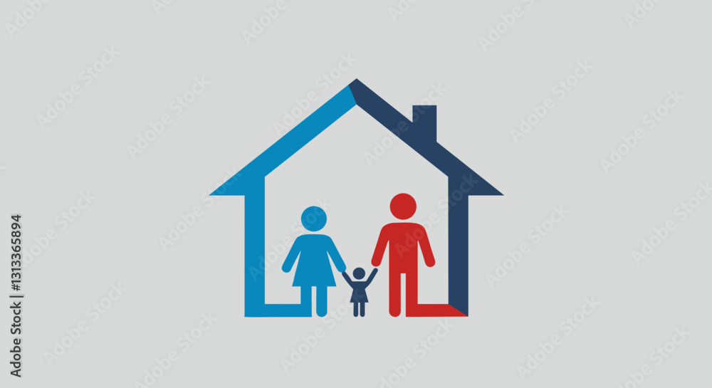 Family inside house symbol in minimalist design. Family inside house symbol in minimalist design.