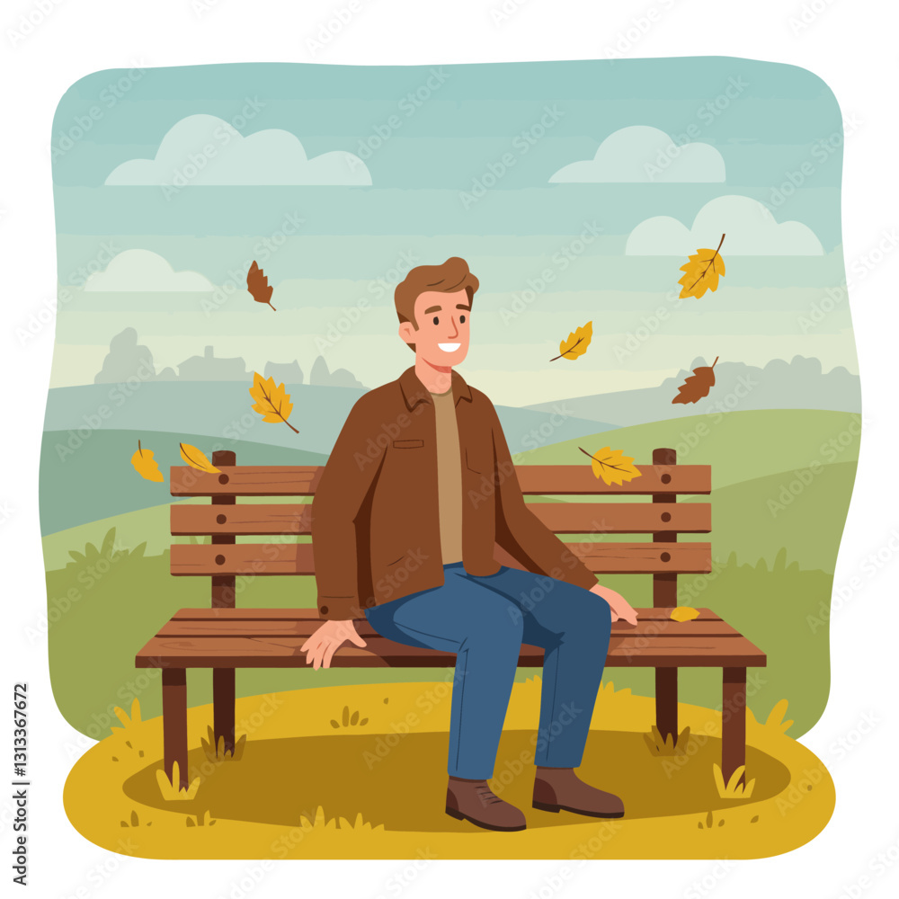 custom made wallpaper toronto digitalMan Sitting on Bench Enjoying Autumn Leaves Falling in Park