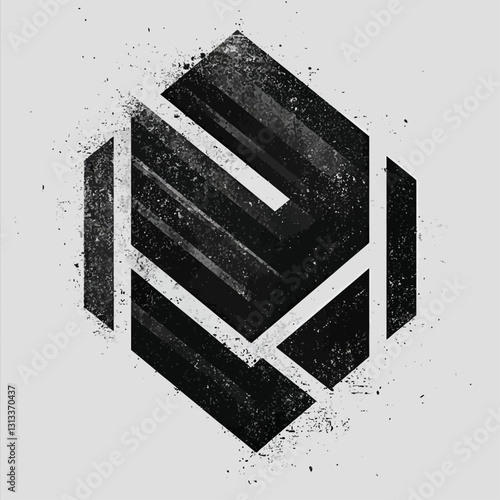 Abstract Hexagon in Black and White with Grunge Texture and Modern Design