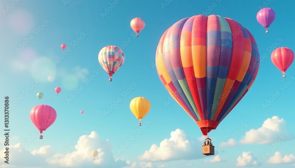 Naklejka premium Colorful luftballons floating in the sky with copy space, flying, balloons, colorful