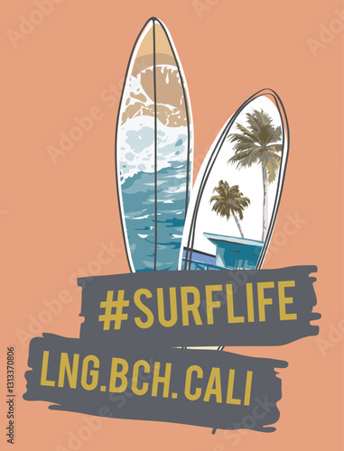 surf life, surf board, kids, marine, beach, picnic, t-shirt graphic, placement print, fashion, boys, children, kids fashion, vector, artwork