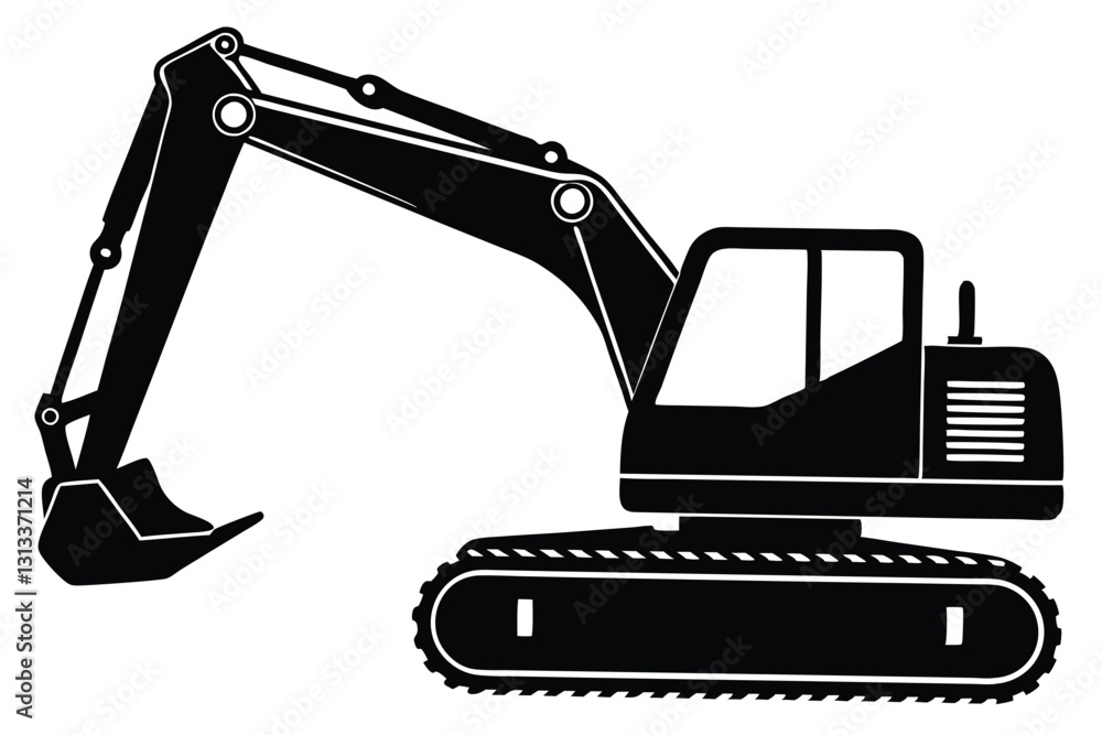 silhouette vector black excavator on a white background silhouette vector black excavator on a white background