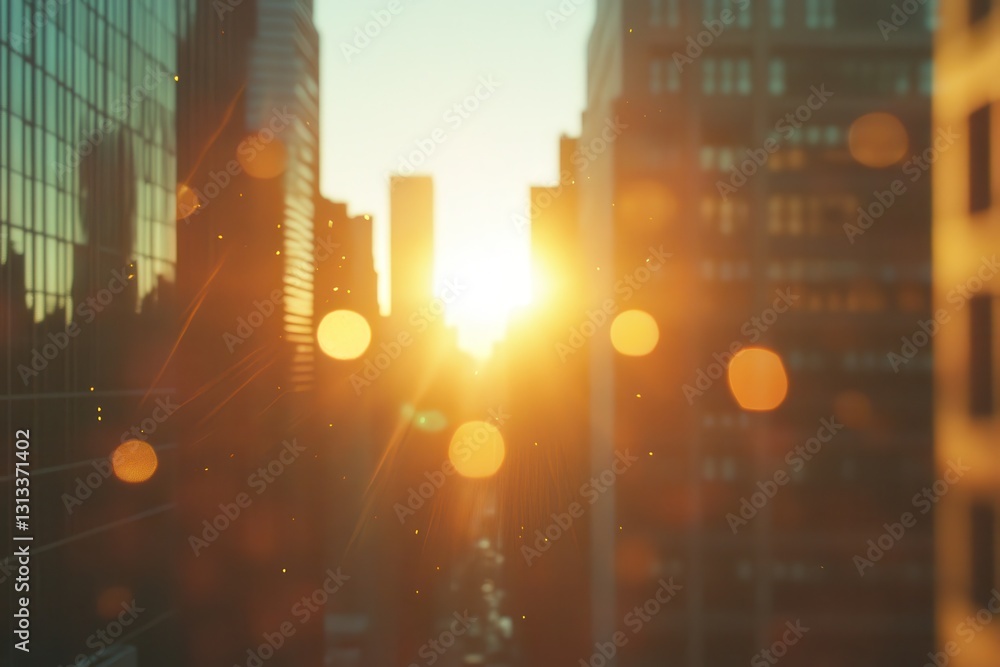 Obraz premium Morning sunlight illuminating lower Manhattan with a natural lens flare