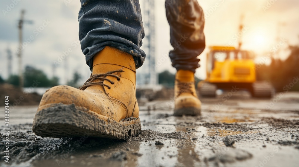 worker leveling freshly poured concrete slab clean minimal construction work soft natural light precise foundation work modern design worker leveling freshly poured concrete slab clean minimal construction work soft natural light precise foundation work modern design