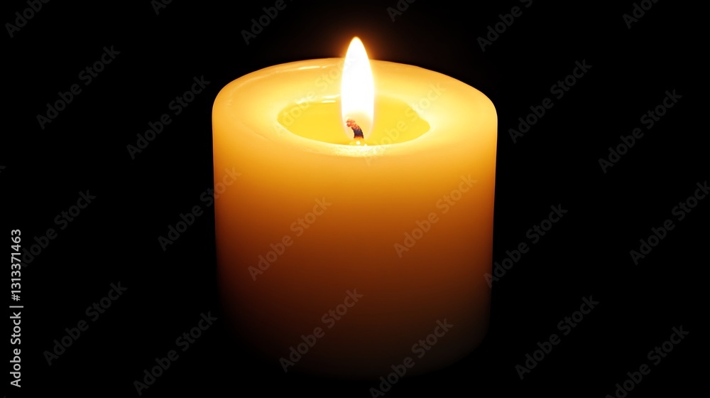 A glowing yellow candle flickers softly against a dark background, casting a warm, serene light. A glowing yellow candle flickers softly against a dark background, casting a warm, serene light.