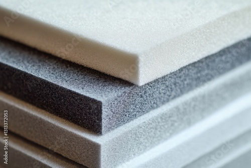 Neatly arranged gray and white foam sponge blocks of varying thickness
