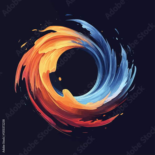 Abstract vortex of flowing orange fire and cool blue water energy