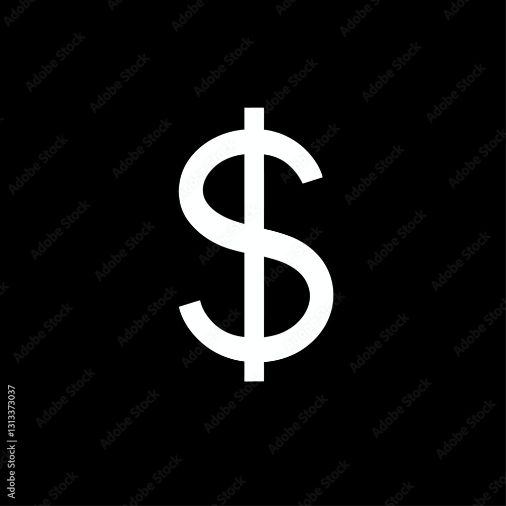 Bold white dollar sign on black background for finance and investment Bold white dollar sign on black background for finance and investment