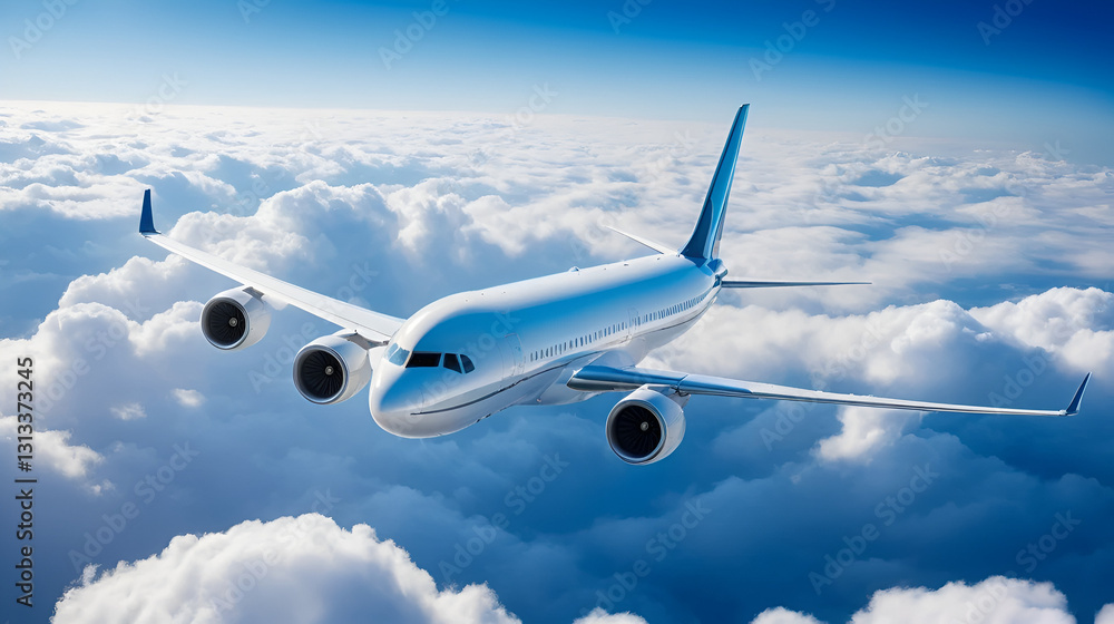 Fototapeta premium Commercial airplane jetliner flying above dramatic clouds.