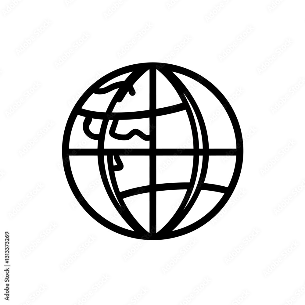 Globe icon showing continental land masses, worldwide network concept Globe icon showing continental land masses, worldwide network concept