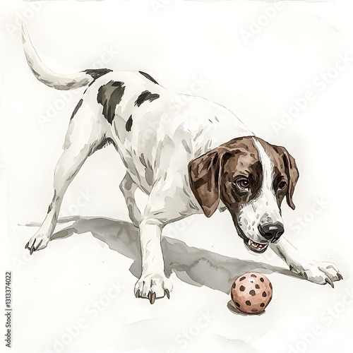 Wallpaper Mural Playful Dog with Ball A Watercolor Illustration of a Spotted Hound. Torontodigital.ca