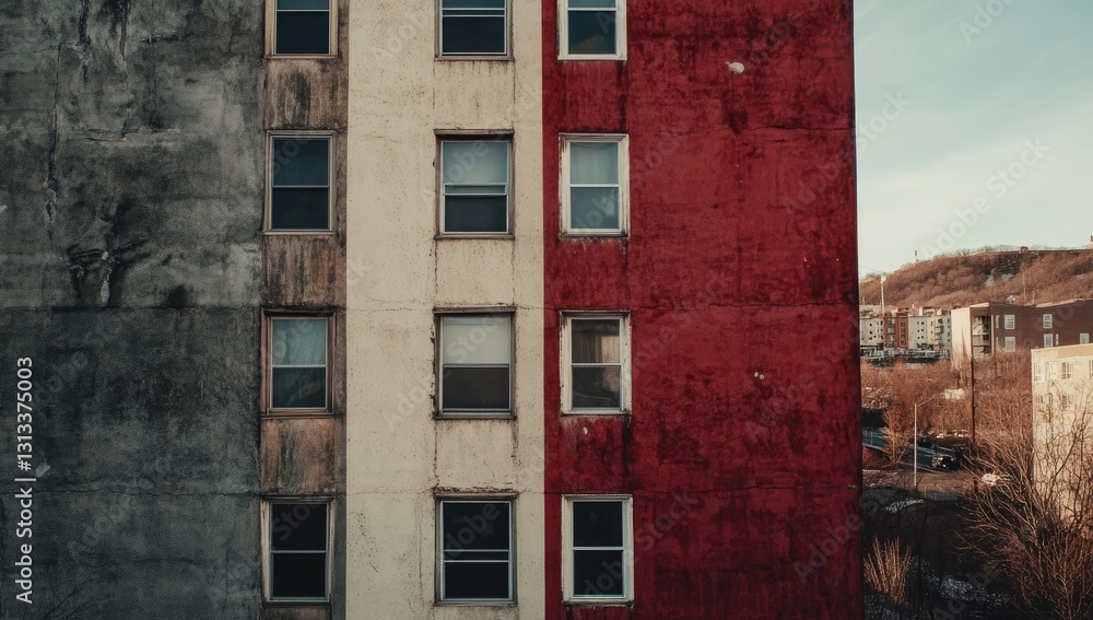 Urban apartment building split colors Urban apartment building split colors