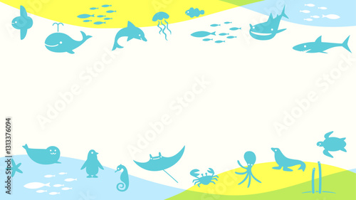 海の生き物たちをちりばめた、可愛く爽やかなフレーム