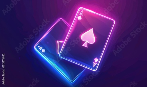 3d render of neon playing cards , neon background - AI Generated