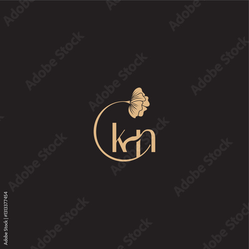 modern circle floral monogram wedding concept letter initial line logo KN