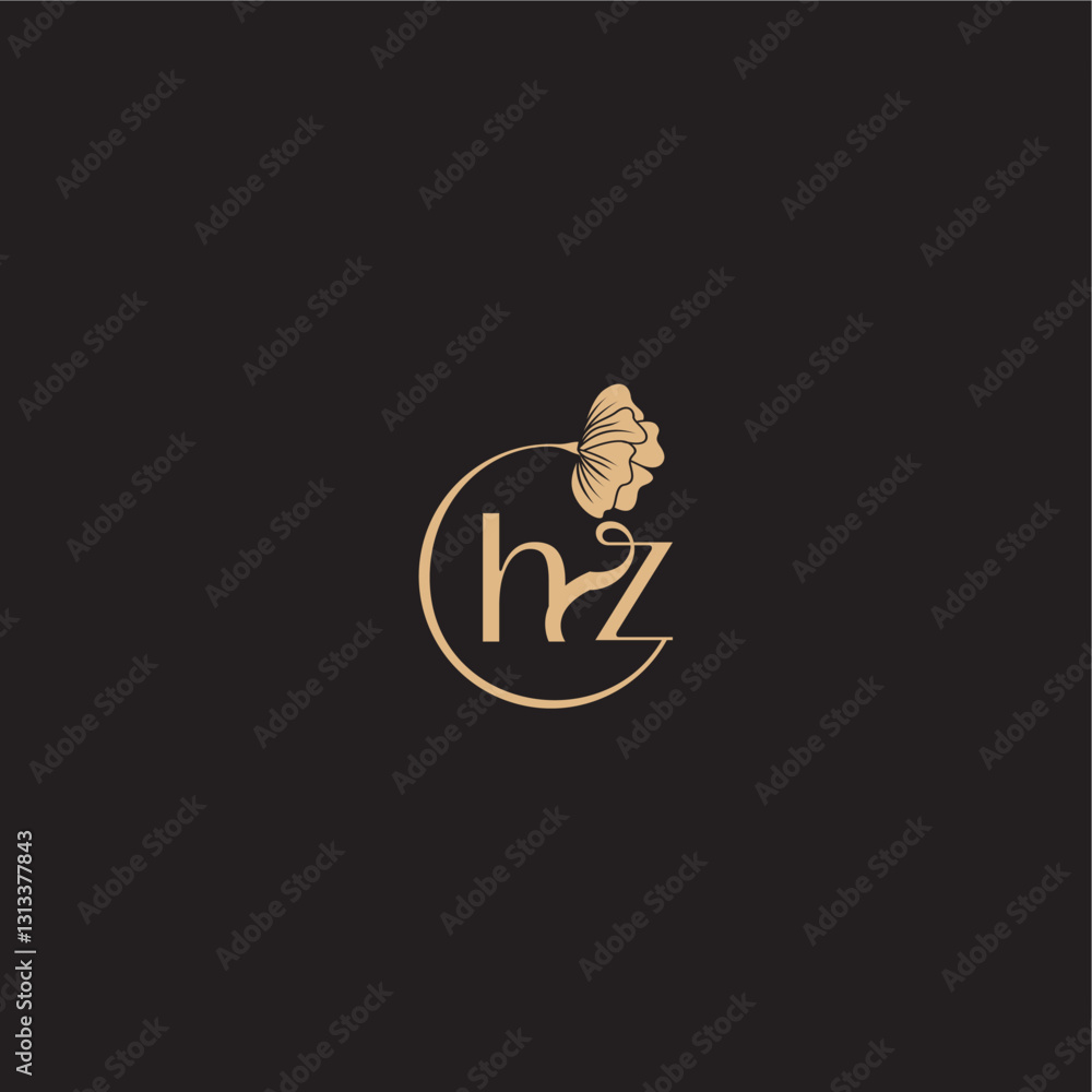 modern circle floral monogram wedding concept letter initial line logo HZ modern circle floral monogram wedding concept letter initial line logo HZ
