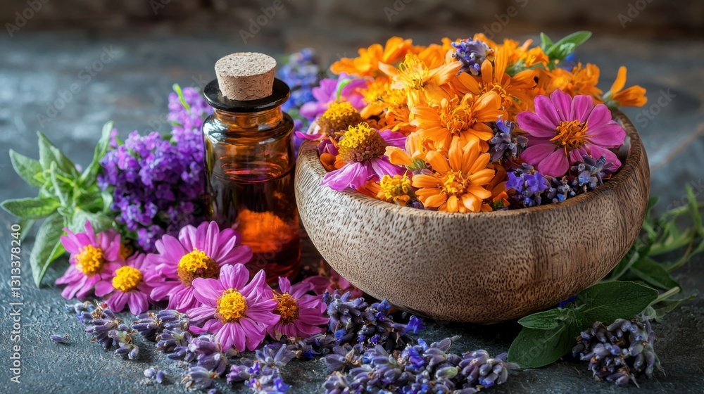 Natural Therapy with Essential Oils and Freshly Picked Flowers Natural Therapy with Essential Oils and Freshly Picked Flowers