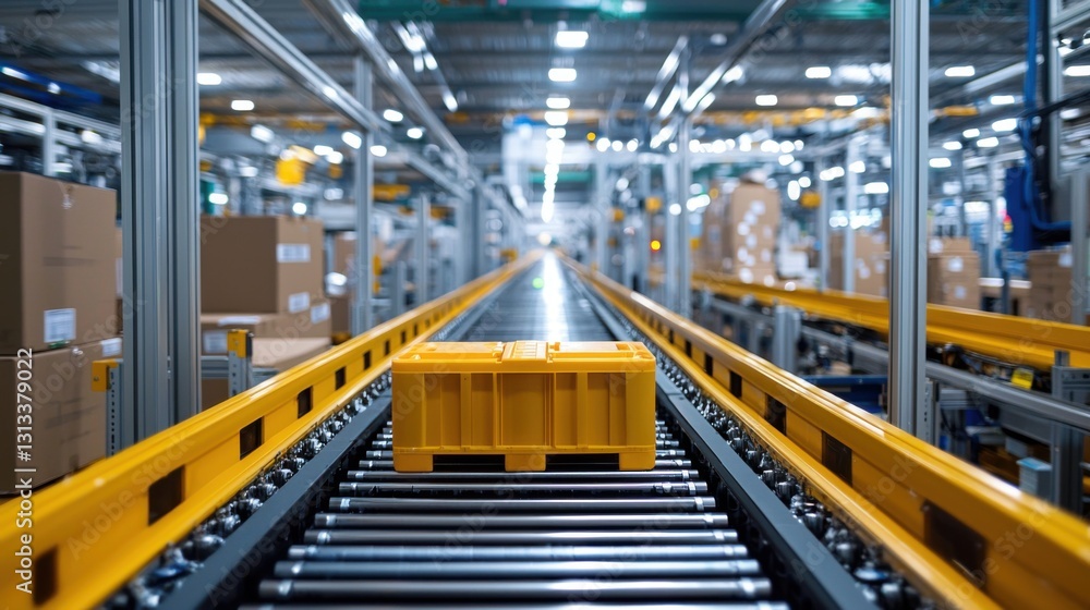 Modern Automated Warehouse Systems with Conveyor Belt in Operation Modern Automated Warehouse Systems with Conveyor Belt in Operation