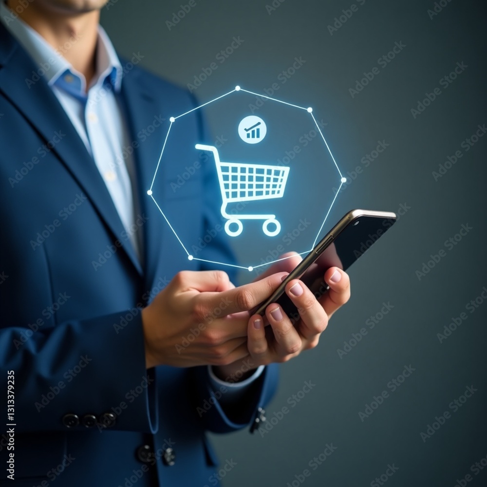 Businessman hold smartphone with online shopping concept, marketplace website with virtual interface of online Shopping cart part of the network, Online shopping business with selecting shopping cart. Businessman hold smartphone with online shopping concept, marketplace website with virtual interface of online Shopping cart part of the network, Online shopping business with selecting shopping cart.