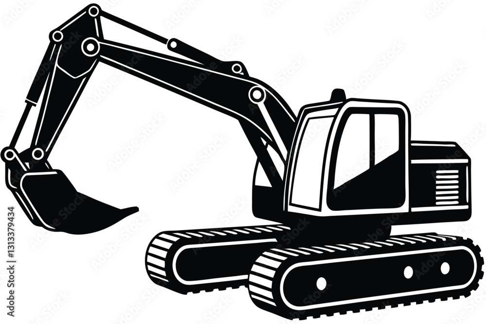 Construction excavator silhouette vector illustration isolated on a white background Construction excavator silhouette vector illustration isolated on a white background