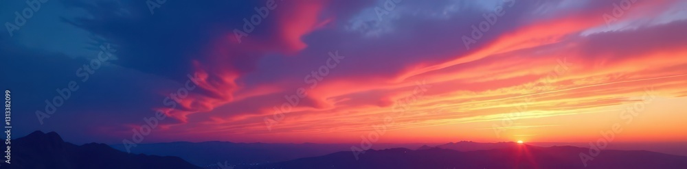 Deep indigo sky bleeds into orange horizon, wispy clouds drift , dusk, sunset, calm Deep indigo sky bleeds into orange horizon, wispy clouds drift , dusk, sunset, calm