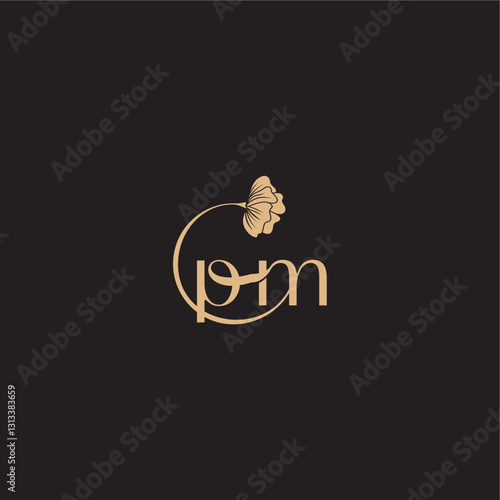 monogram wedding concept initial line logo PM modern circle floral letter