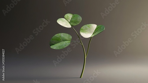 A delicate green plant with round leaves stands alone against a muted background, showcasing simplicity and natural beauty.