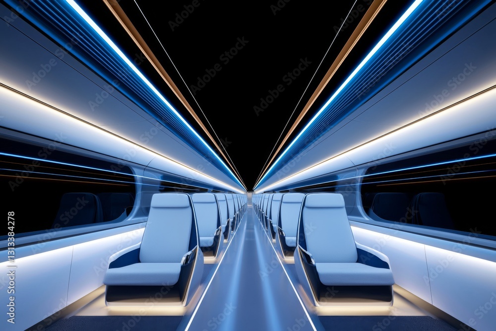 Fototapeta premium Modern train interior with sleek seating and illuminated design elements