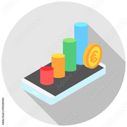 Stock Market rounded isometric 3d, mini illustration icon, use for modern concept, UI or UX kit, web and app development. related to business, finance, economy..