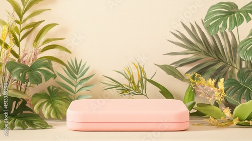 Pink Podium Surrounded by Tropical Plants photo